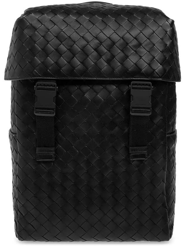 Bottega Veneta Intrecciato Flap Backpack Mat Black