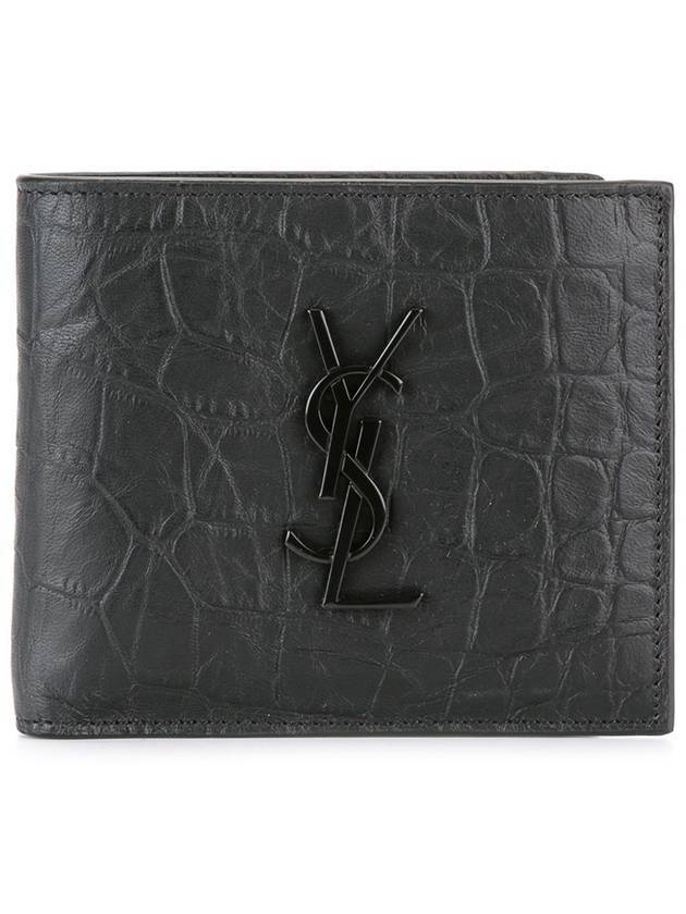 Saint Laurent Men's Monogram Crocodile Leather Half Wallet Black