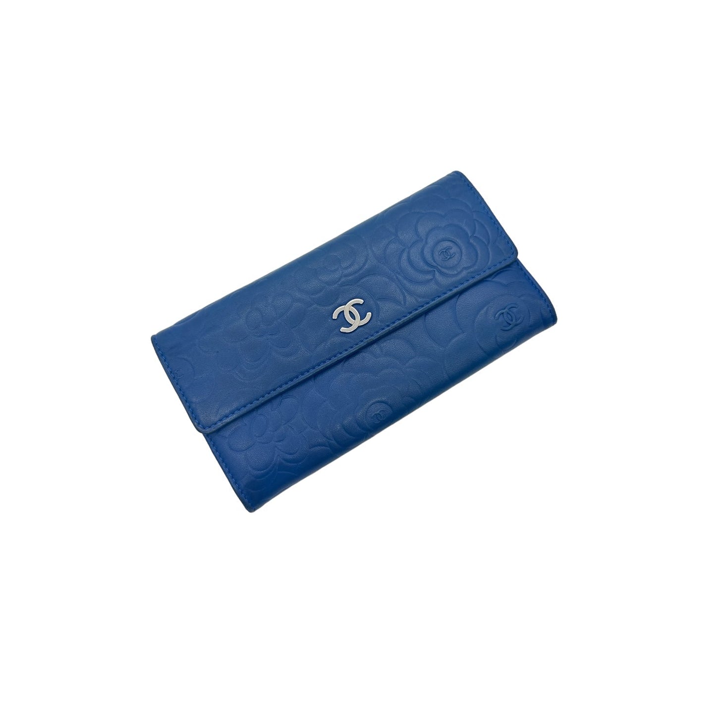 Chanel bag CC Flap Camellia Lambskin Long Wallet Blue