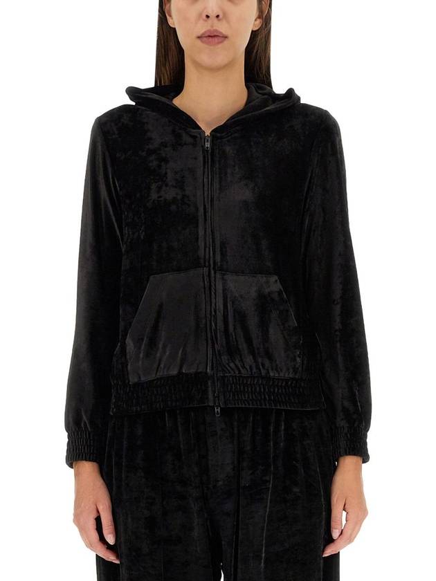 Balenciaga Women's BB Paris Strass Velvet Zip-Up Hoodie Black