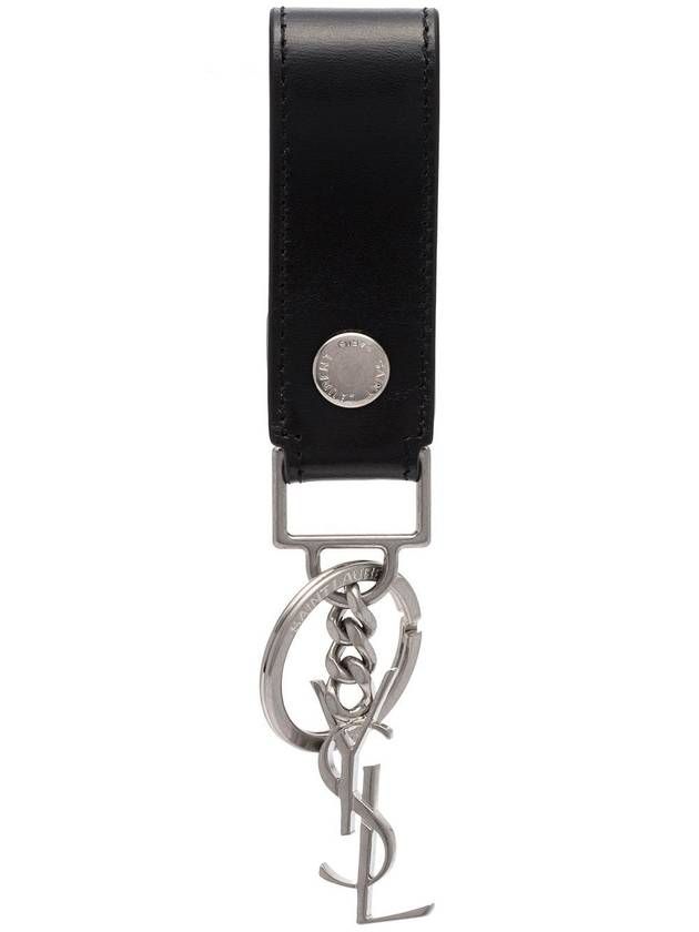Saint Laurent Monogram Leather Key Holder Black Silver