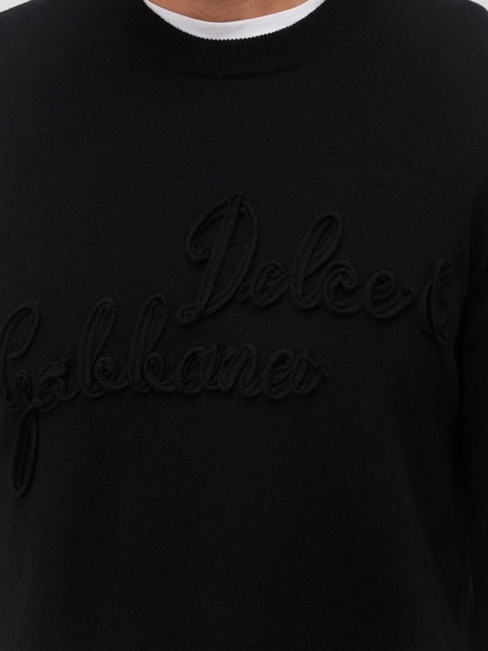 Dolce & Gabbana Men Maglione In Lana Nera Con Logo