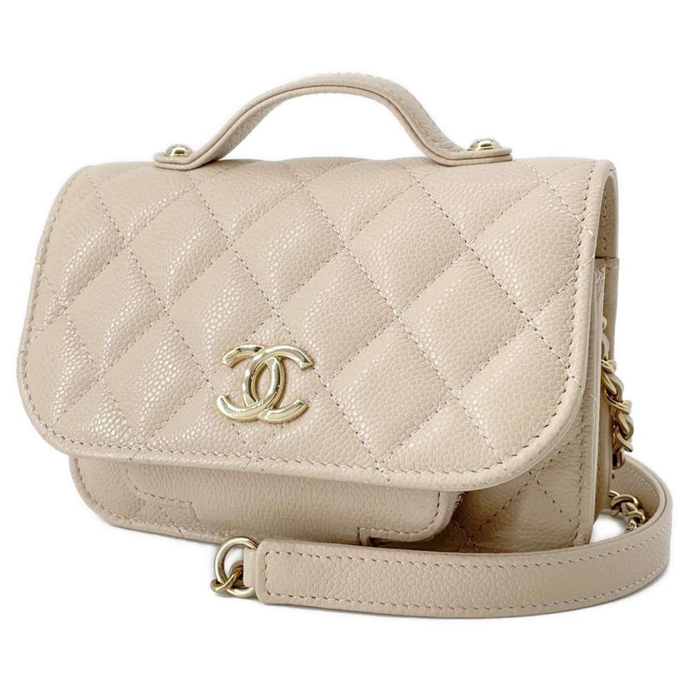 CHANEL Affinity Matelasse ChainShoulder Bag Beige AP2914 Caviar Leather