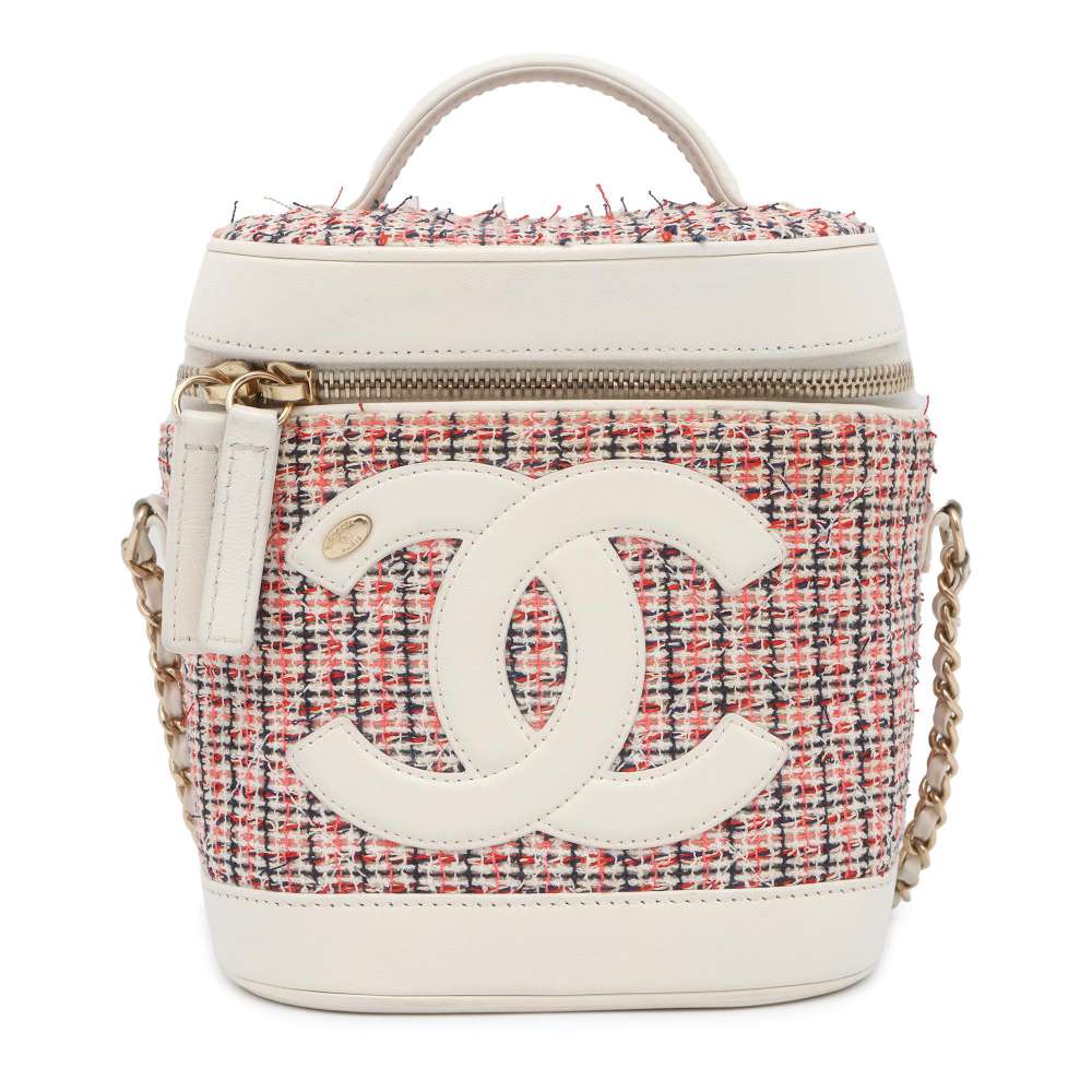 CHANEL 2way vanity bag White/Red AS0323 Tweed Leather