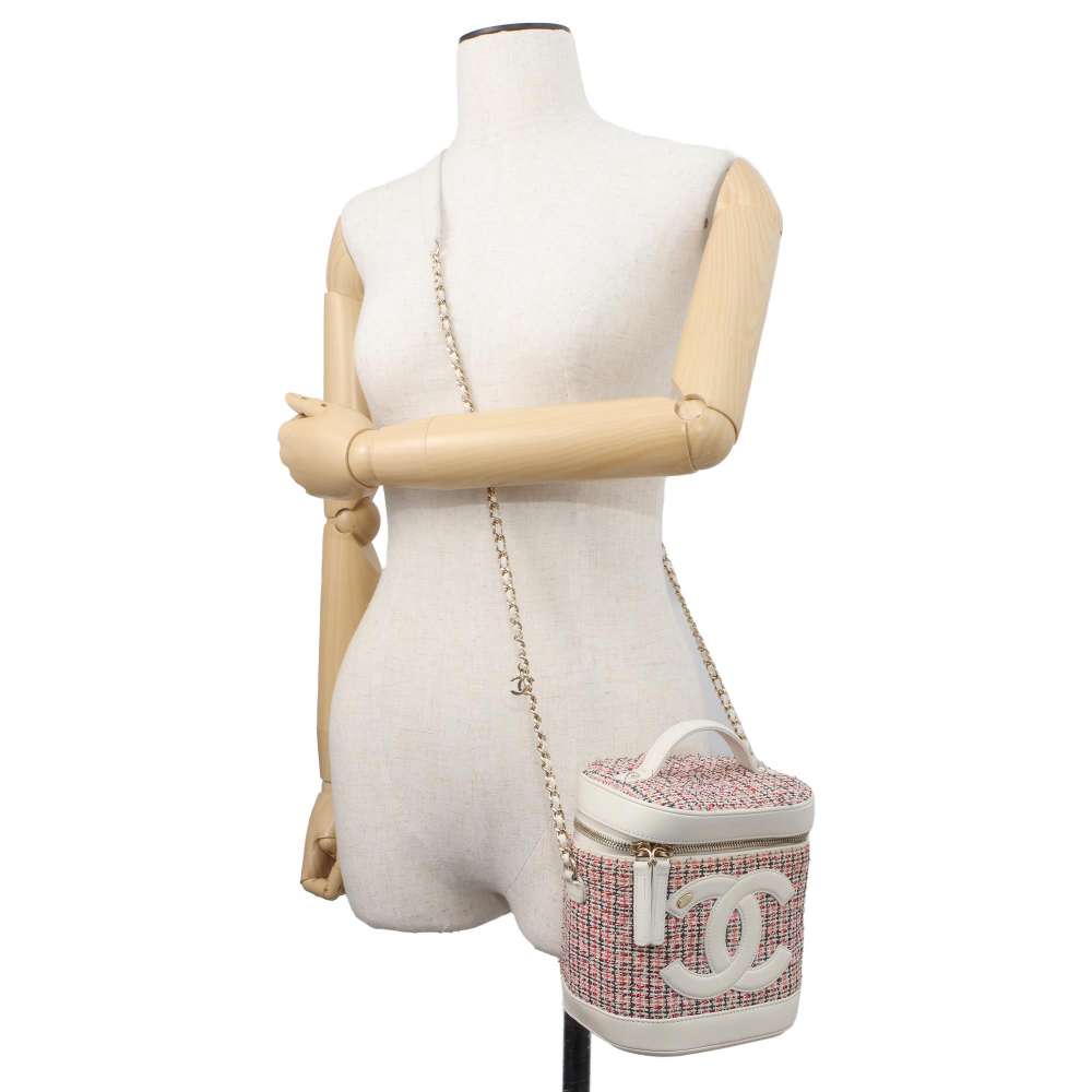 CHANEL 2way vanity bag White/Red AS0323 Tweed Leather
