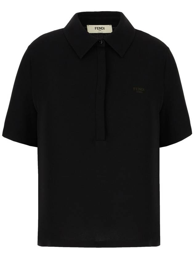 Fendi Cady Jersey Silk Polo Shirt Black