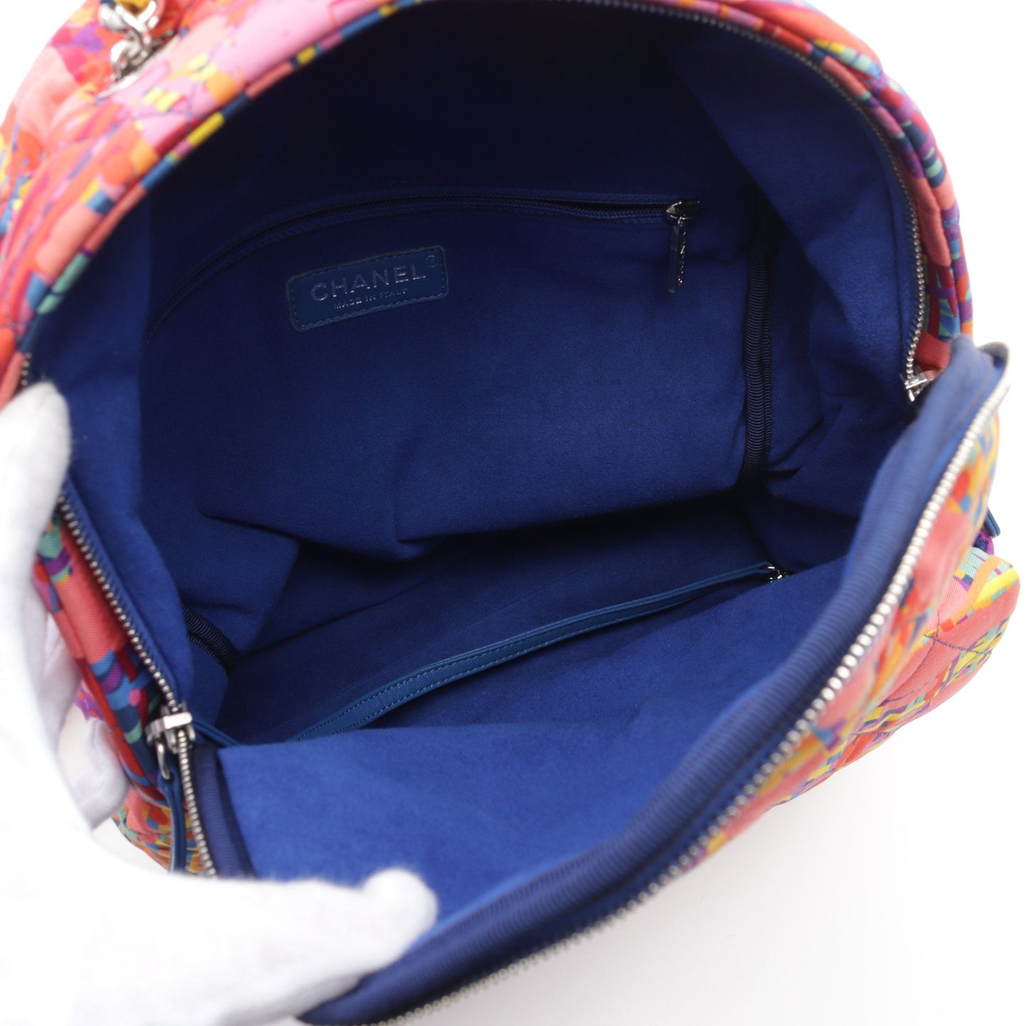 Chanel Backpack Rucksack Nylon Coral orange Multicolor Silver hardware