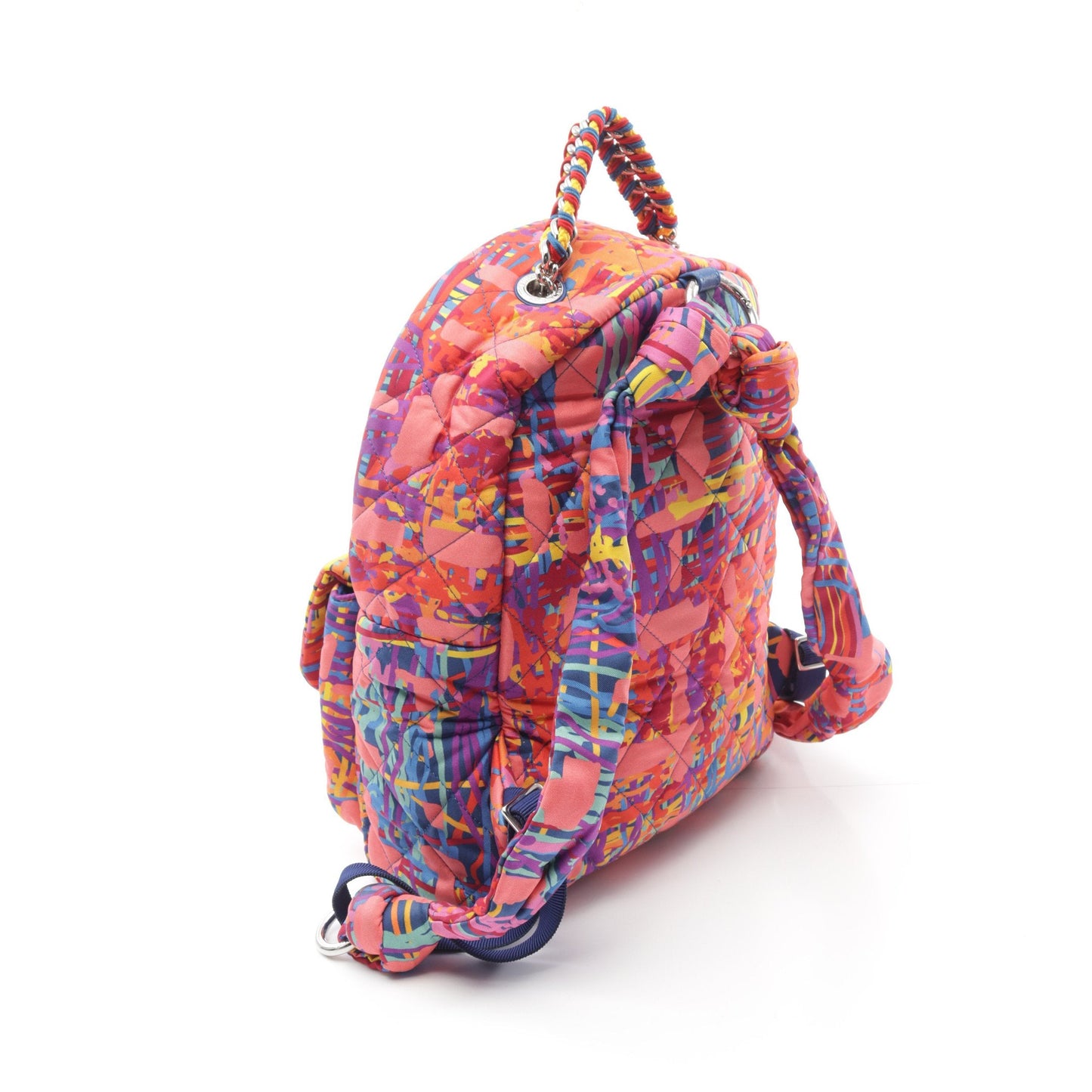 Chanel Backpack Rucksack Nylon Coral orange Multicolor Silver hardware