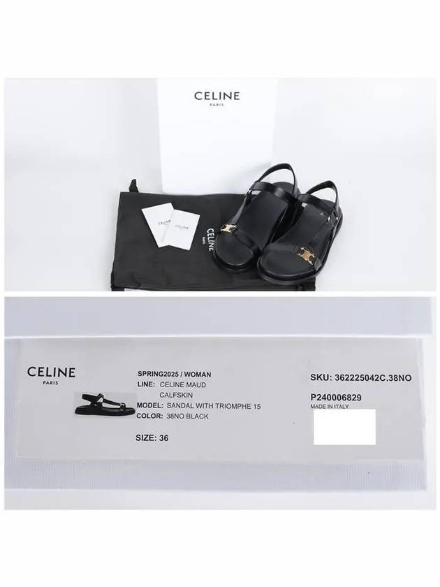 CELINE Maud Calfskin Triomphe Sandals Black