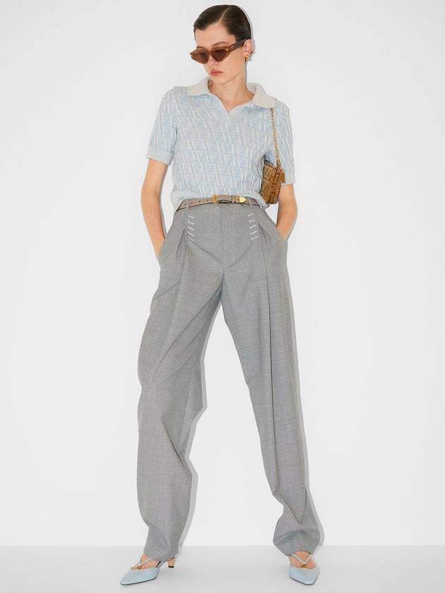 Fendi FF Wool Cashmere Polo Knit Top Light Blue