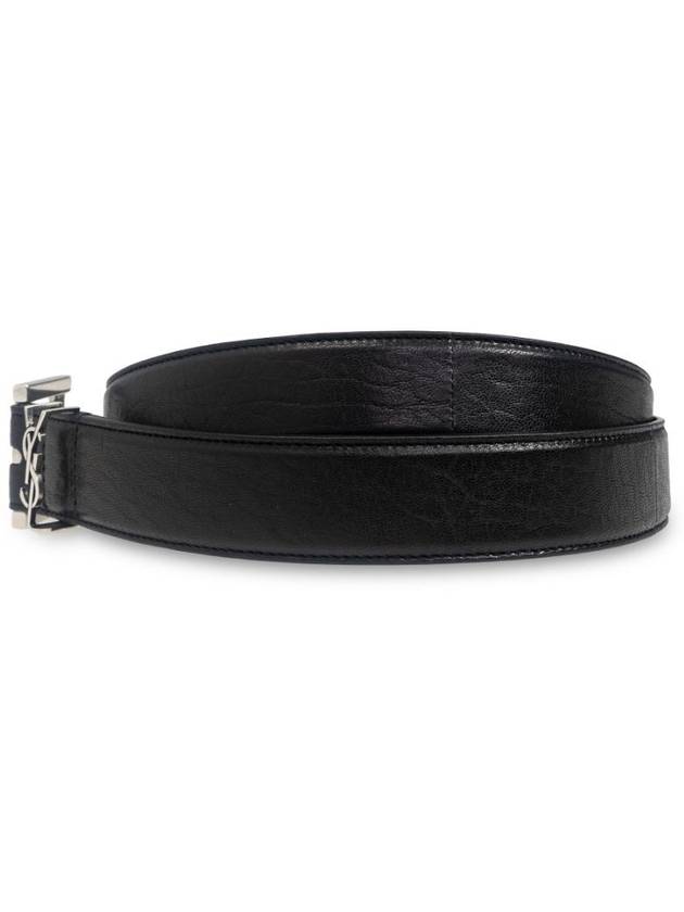 Saint Laurent Cassandre Lambskin Leather Belt Black