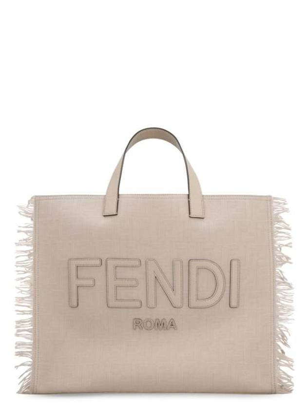 Fendi FF Fabric Tote Bag with Fringes Beige