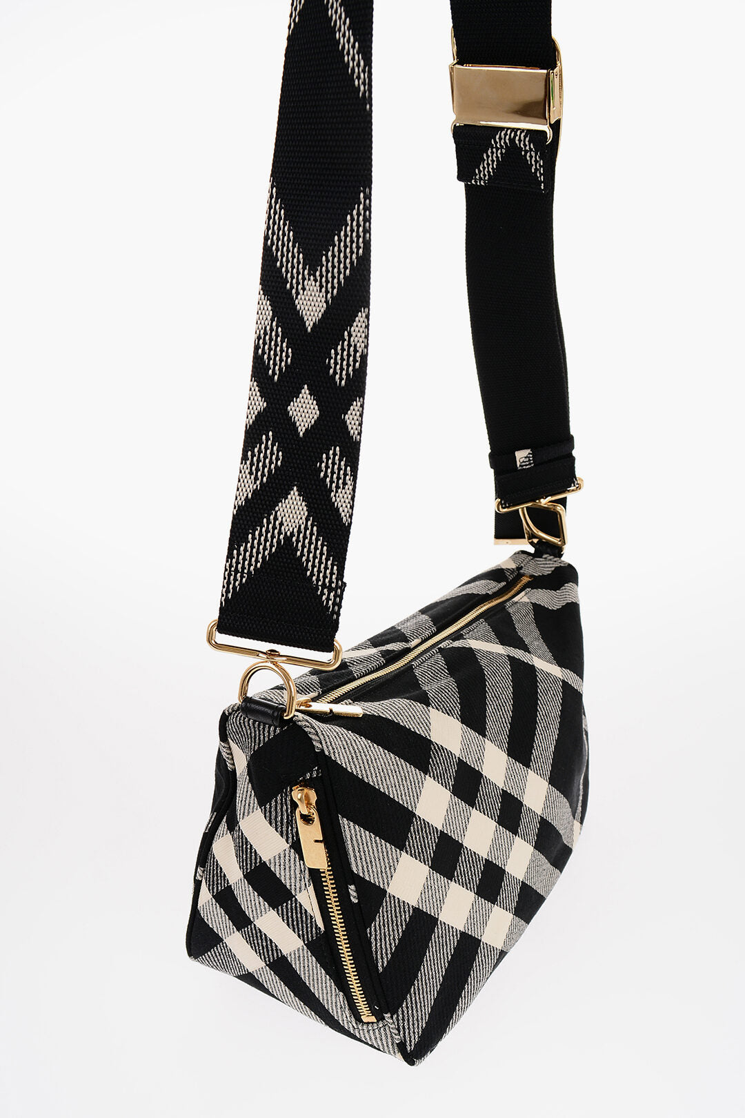 Burberry Checked Shield Messenger Crossbody Bag With Golden Details