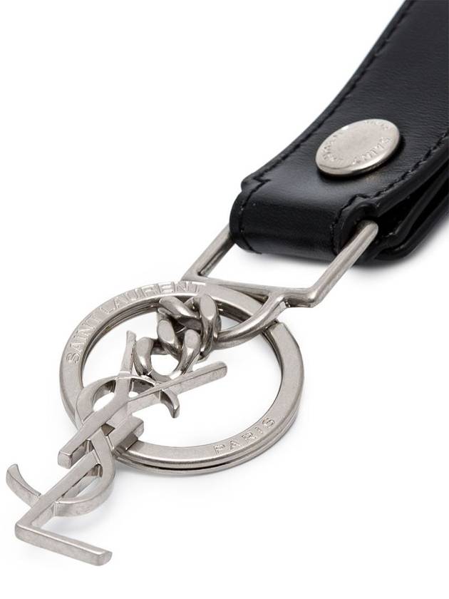 Saint Laurent Monogram Leather Key Holder Black Silver