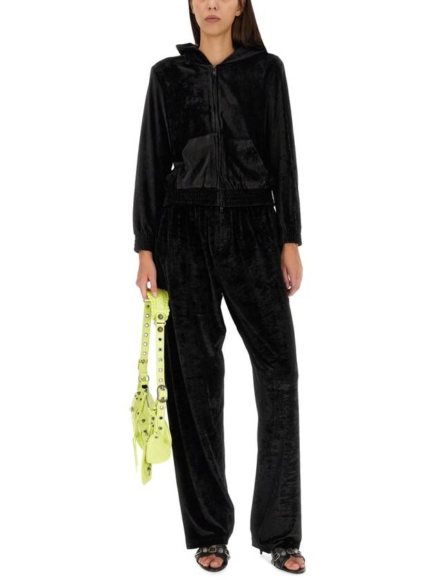 Balenciaga Women's BB Paris Strass Velvet Zip-Up Hoodie Black