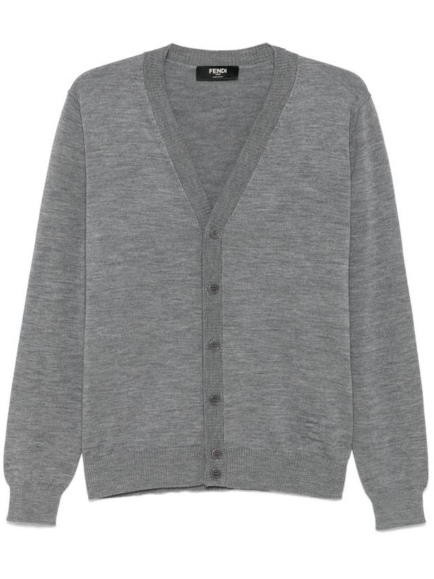 Fendi Men's V-Neck Wool Cardigan Grey