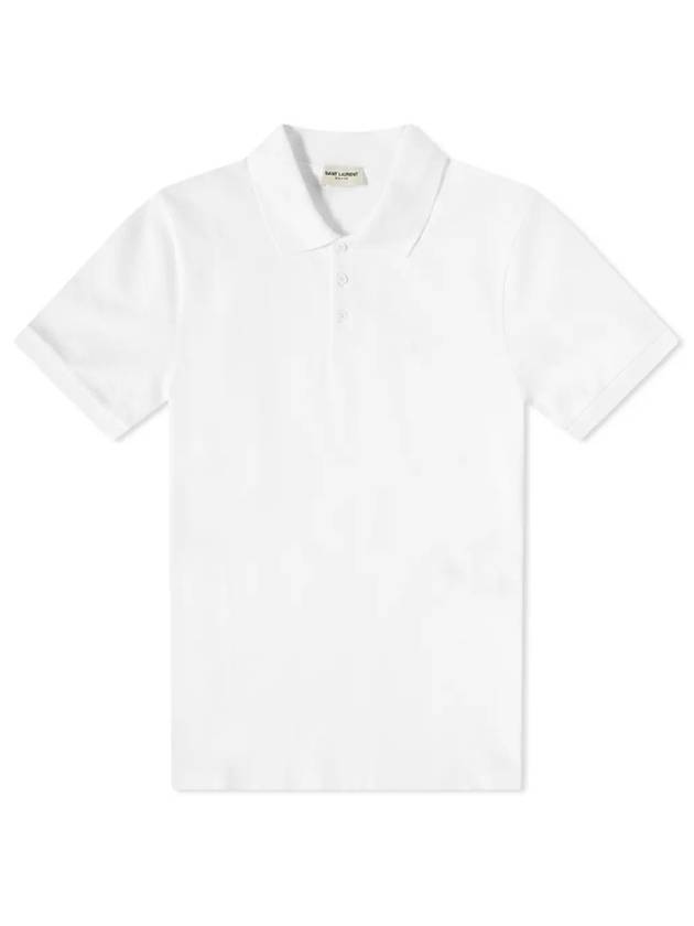 Saint Laurent Men's Monogram Cotton Short Sleeve Polo Shirt White