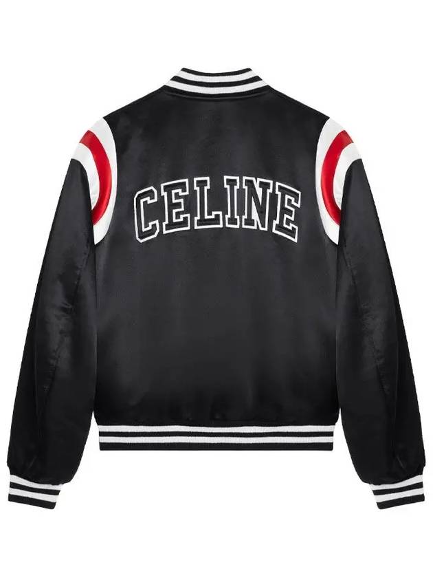 CELINE Men's Logo Patch Satin Bomber Jacket Black