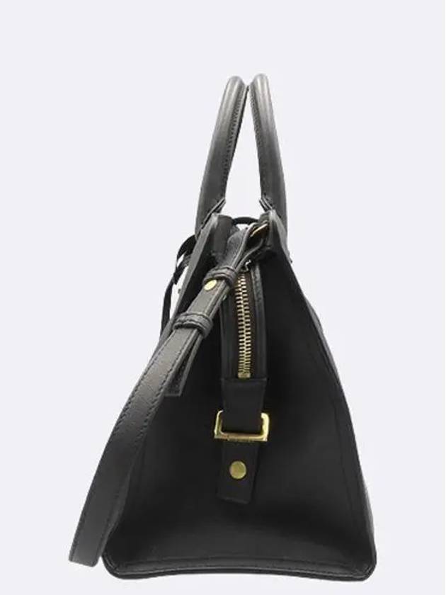 Saint Laurent 424869 Black leather monogram cabas tote bag strap with silver logo decoration