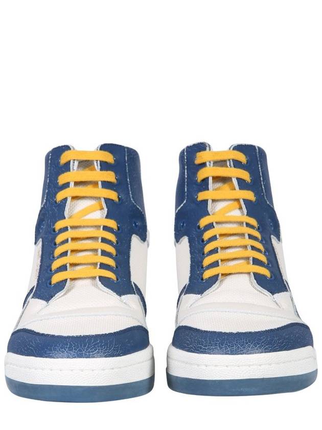 Saint Laurent SL24 Perforated Leather Mid Top Sneakers White Blue