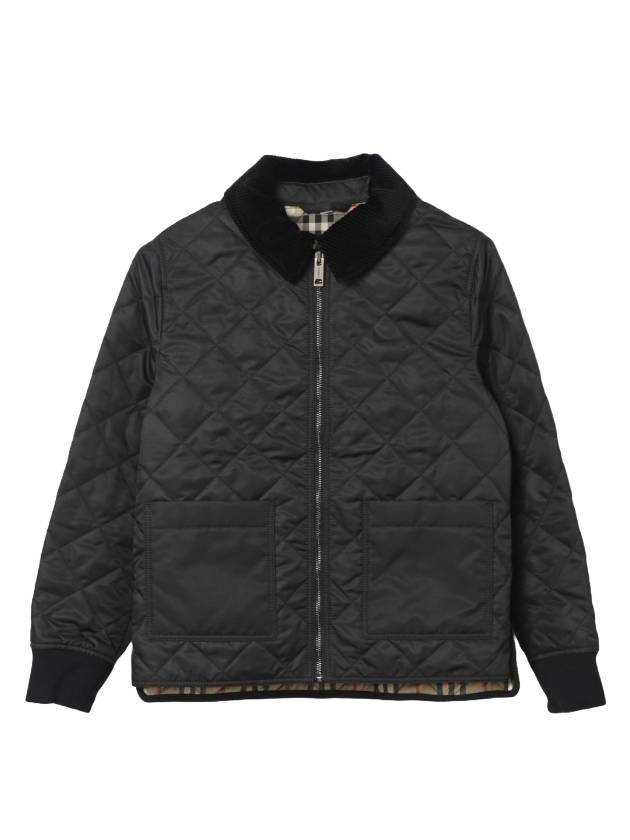 Burberry Kids Corduroy Collar Diamond Quilted Jacket Black