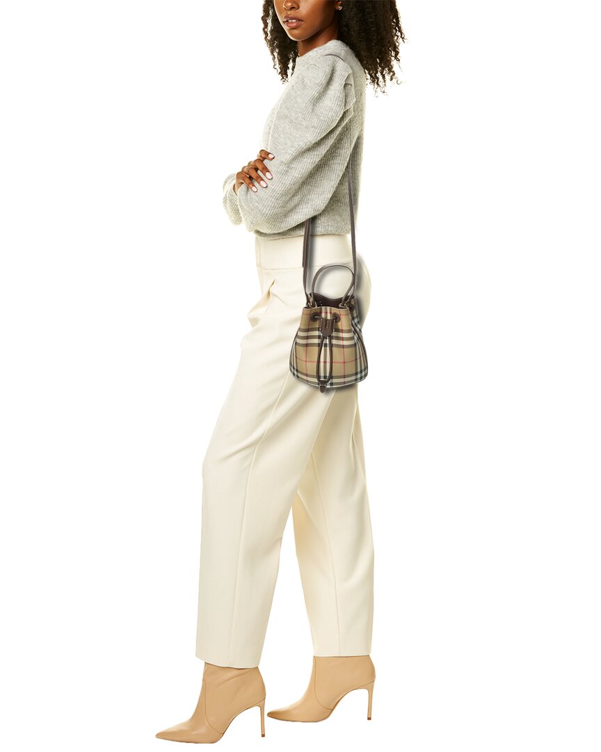 Burberry Check Mini E-Canvas & Leather Bucket Bag