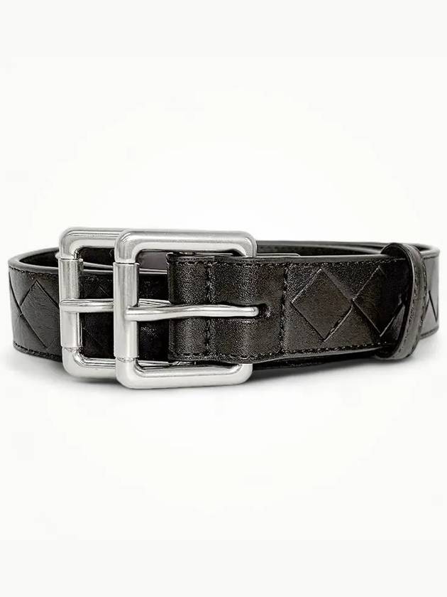 Bottega Veneta Intrecciato Double Buckle Leather Belt Dark Brown