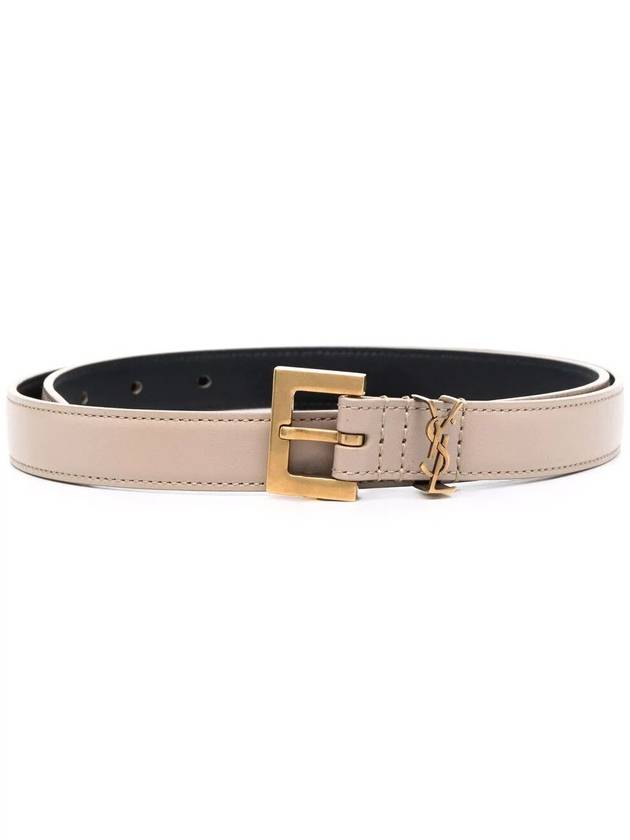 Saint Laurent Monogram Square Leather Belt Beige