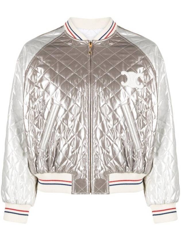 CELINE Laminated Silk Casaque Blouson Jacket Argent