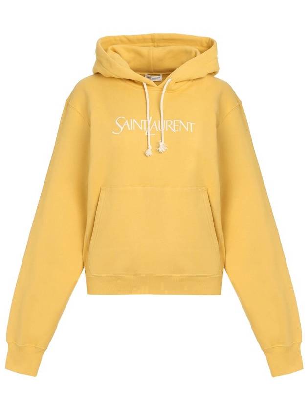 Saint Laurent Logo Print Cotton Hoodie Yellow