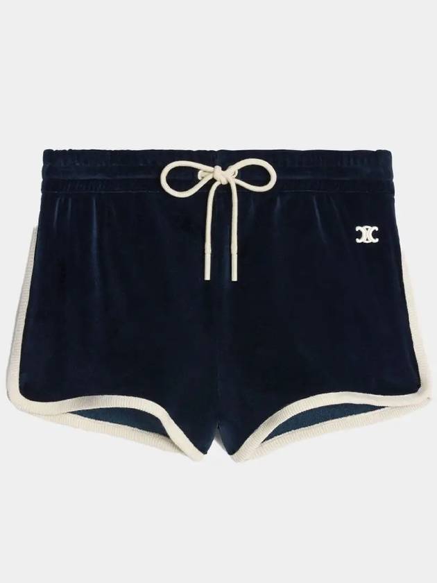 CELINE Triomphe Embroidered Velvet Jersey Mini Shorts Midnight