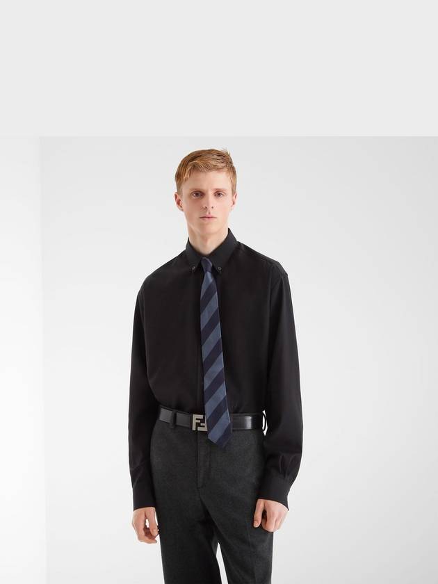 Fendi FF Square Buckle Reversible Leather Canvas Belt Black