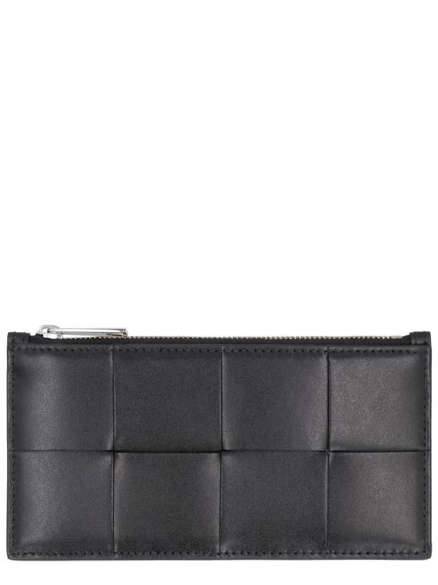 Bottega Veneta Intrecciato Zipper Leather Card Wallet Black