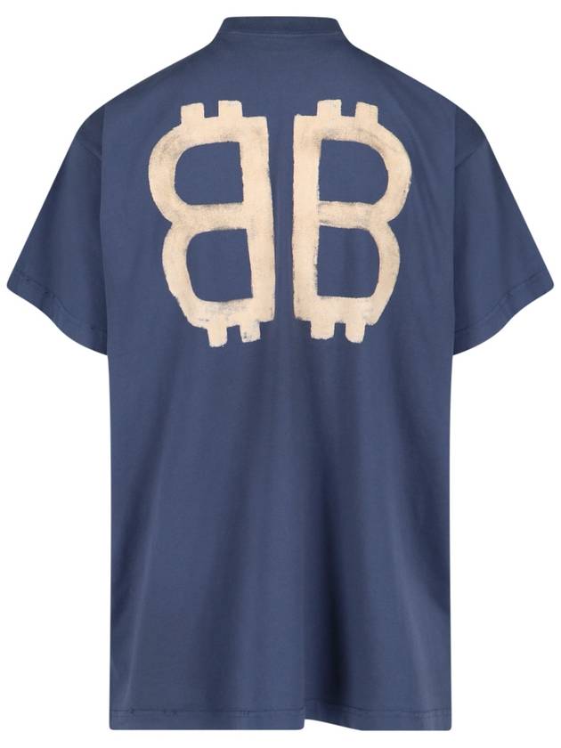Balenciaga Logo Print Short Sleeve T-Shirt Blue