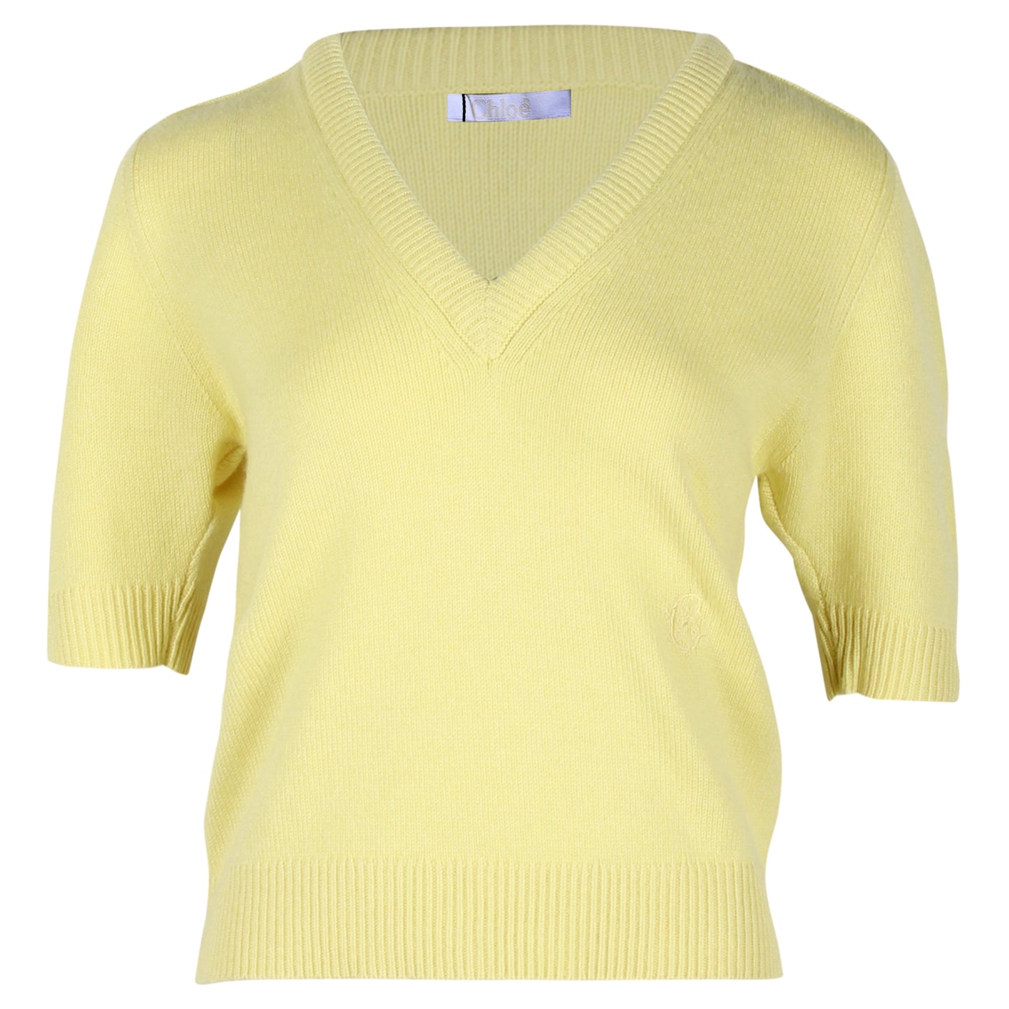 Chloe Knitted V-Neck Top in Pastel Yellow Cashmere
