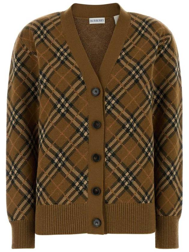 Burberry Check Wool Mohair Blend Cardigan Brown