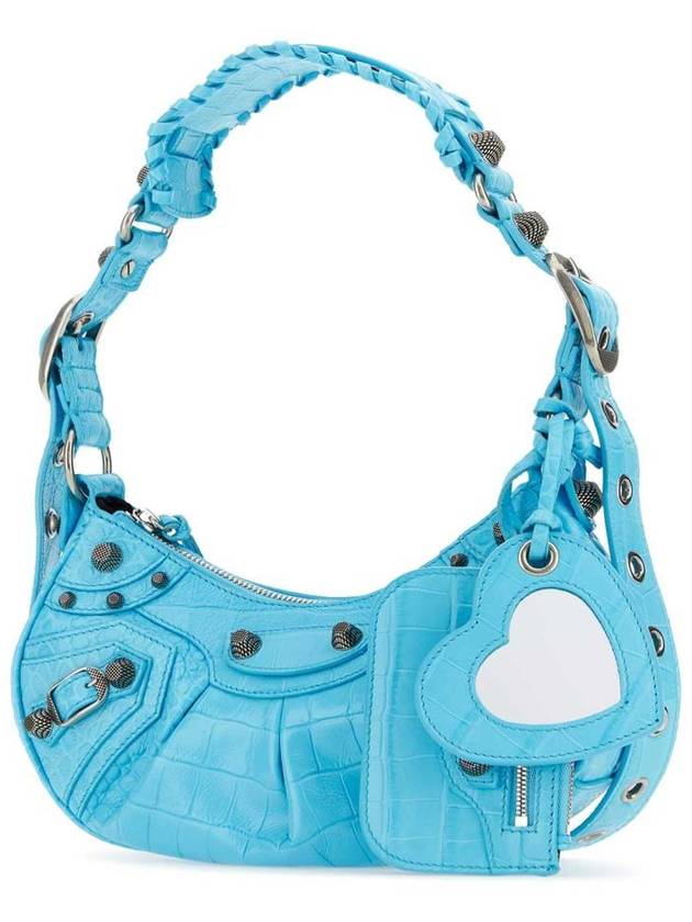 Balenciaga Le Cagole XS Crocodile Embossed Shoulder Bag Blue Sky