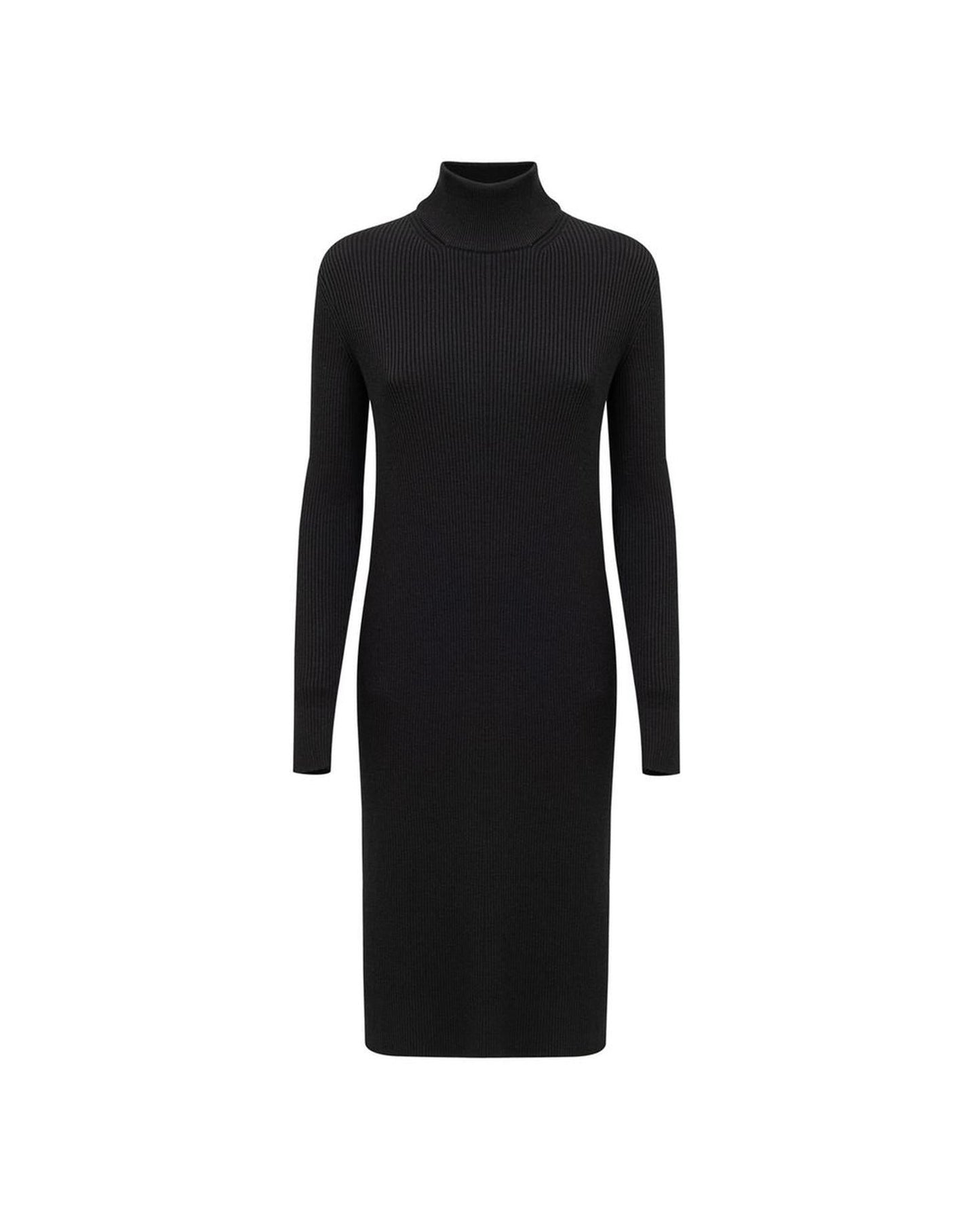 Bottega Veneta Ribbed Knit Midi Mock Neck Dress Women Black Dresses 4 Black