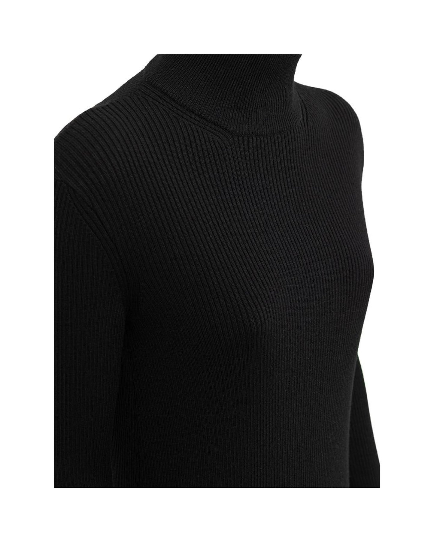 Bottega Veneta Ribbed Knit Midi Mock Neck Dress Women Black Dresses