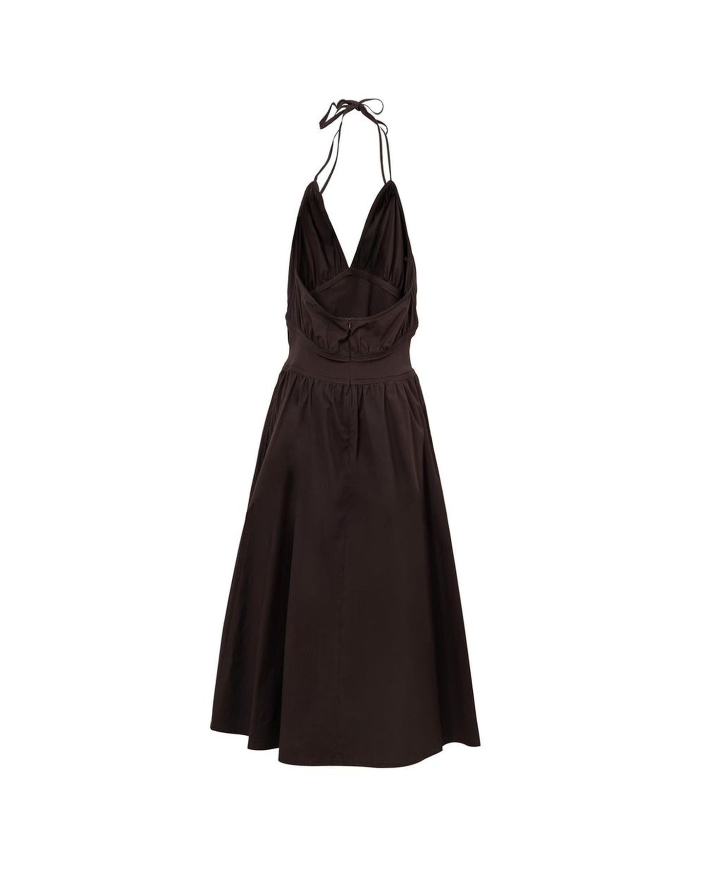 Bottega Veneta Halter Neck Midi Poplin Dress Women Brown Dresses