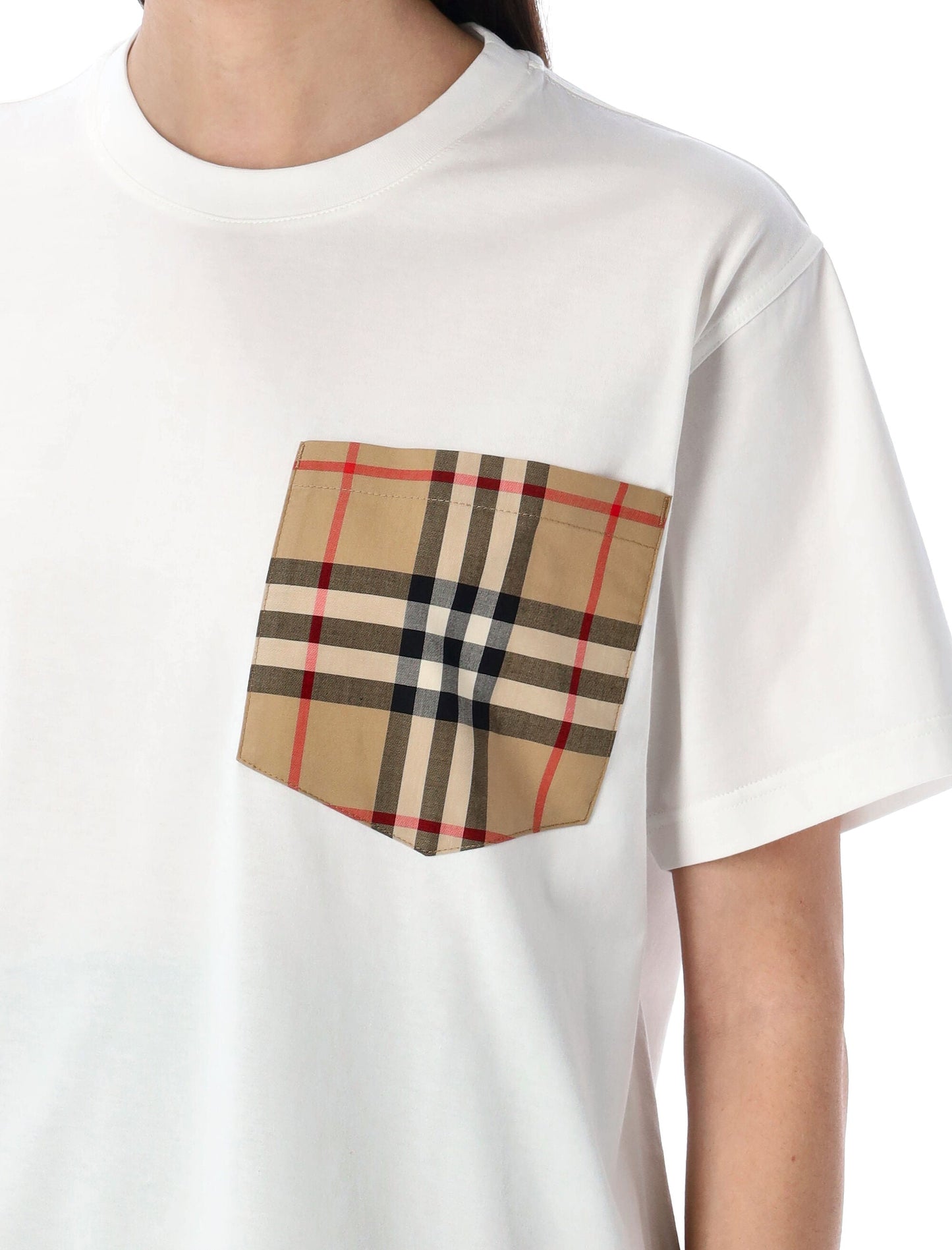 BURBERRY Check Pocket Cotton T-Shirt - Women's Loose Fit, Size S