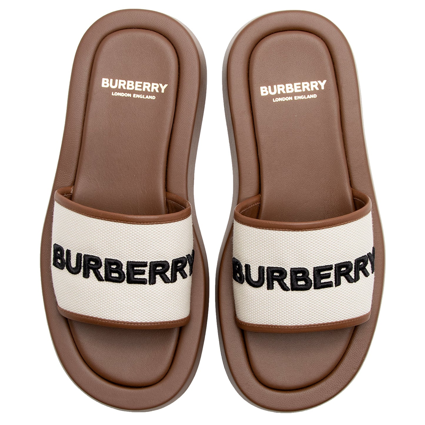 Burberry Canvas Buckingham Slide Sandals - Size 8 / 38 (SHF-22175)
