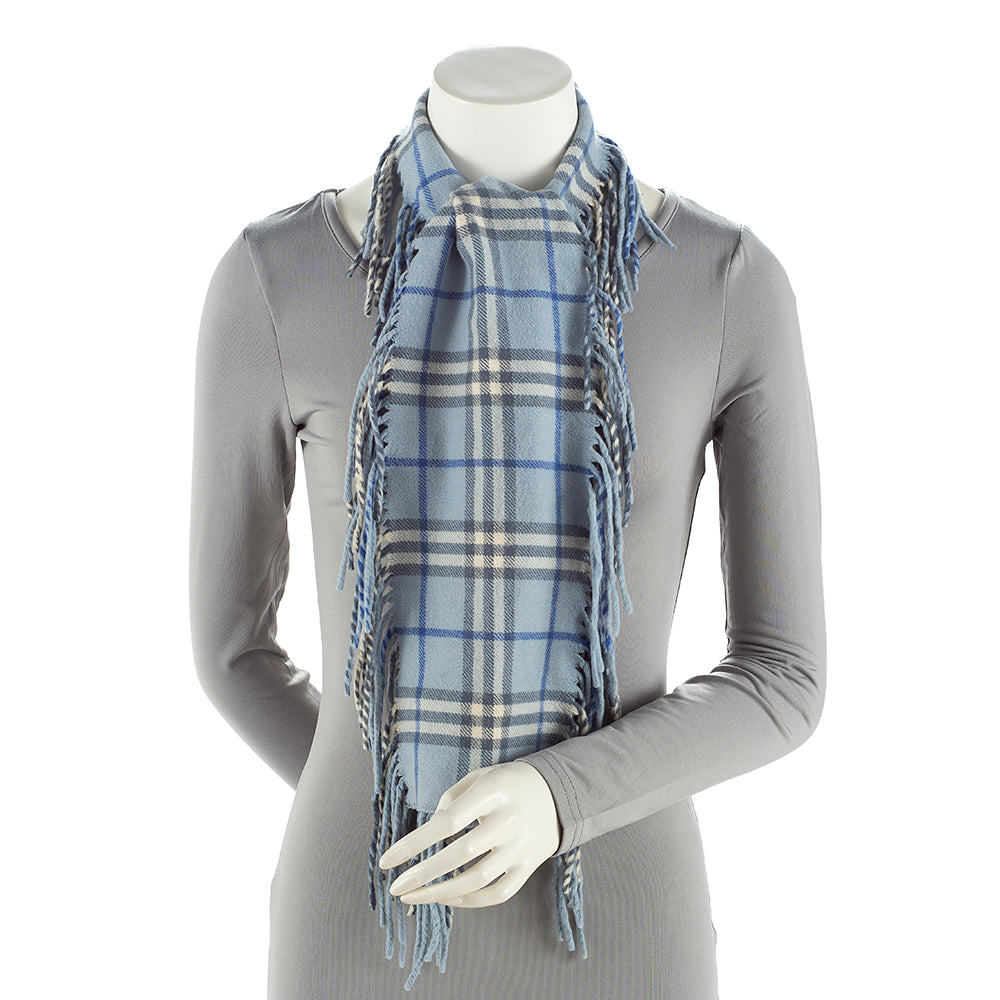 Burberry Cashmere Happy Plaid Fringe Scarf (SHF-19692)