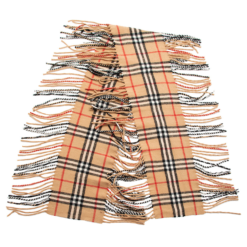 Burberry Cashmere Happy Plaid Fringe Scarf (SHF-20648)