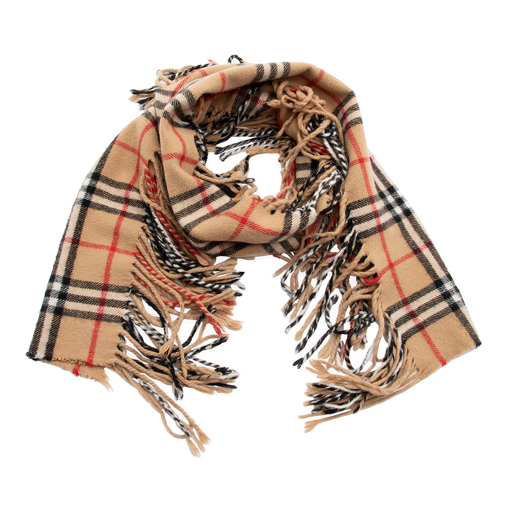 Burberry Cashmere Happy Plaid Fringe Scarf (SHF-20680)