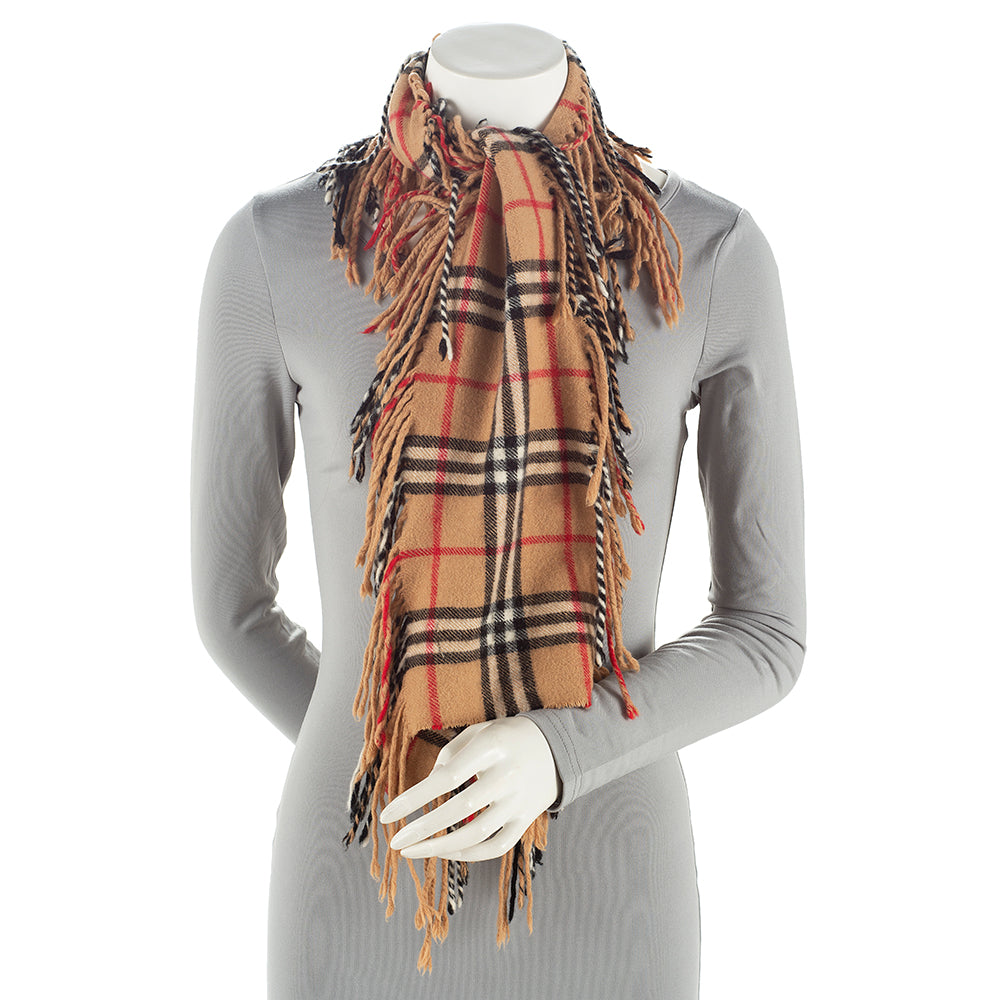 Burberry Cashmere Happy Plaid Fringe Scarf (SHF-20680)