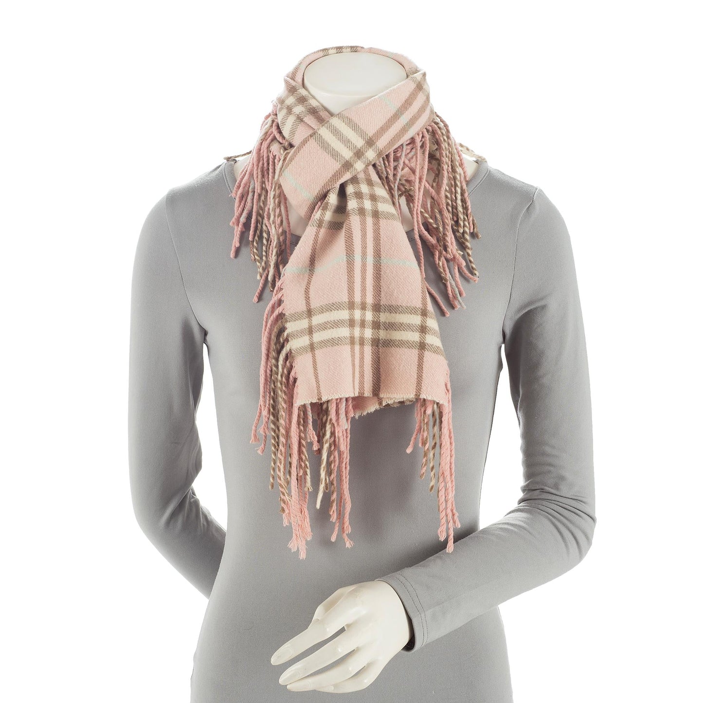 Burberry Cashmere Happy Plaid Fringe Scarf (SHF-23010)