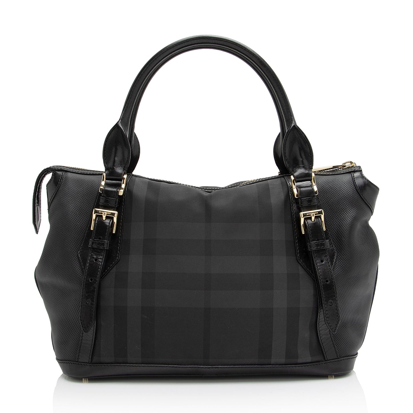 Burberry Charcoal Check Perforated Leather Ellers Large Satchel (SHF-23248)