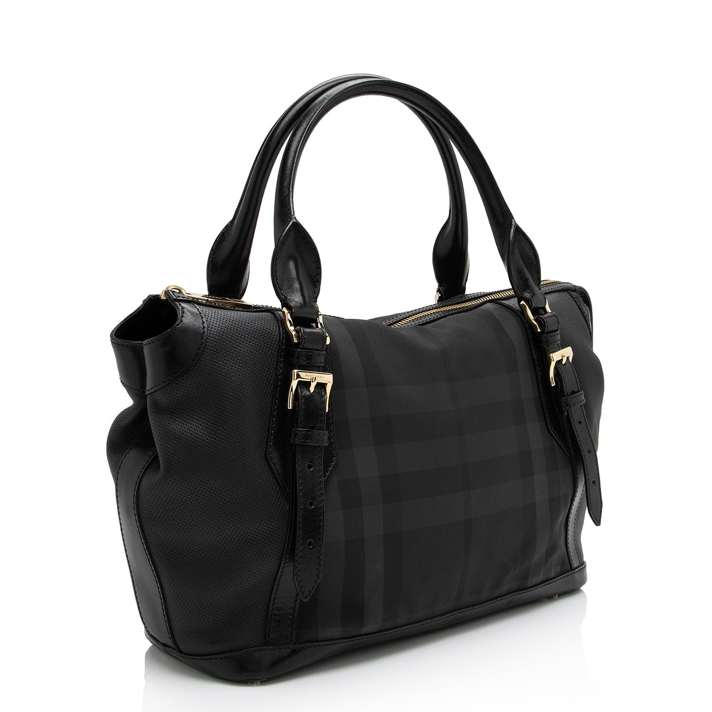Burberry Charcoal Check Perforated Leather Ellers Large Satchel (SHF-23248)