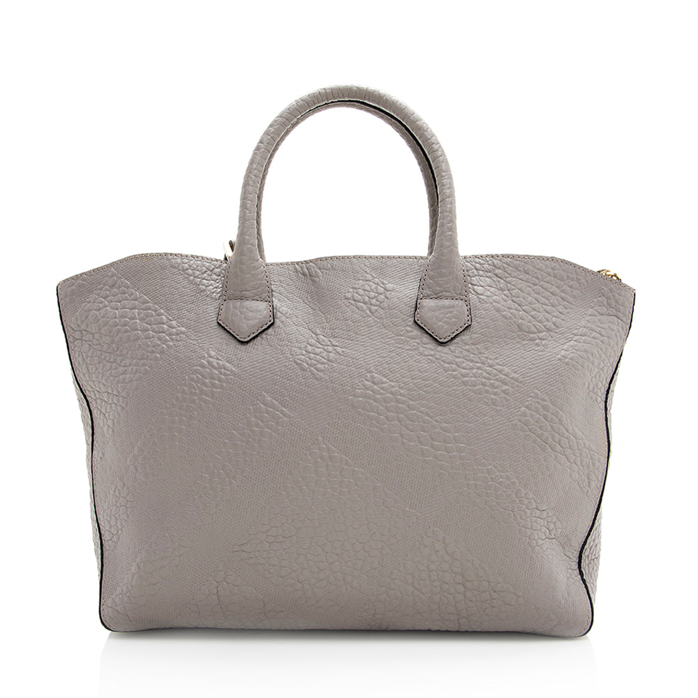Burberry Embossed Check Leather Dewsbury Tote (SHF-19269)